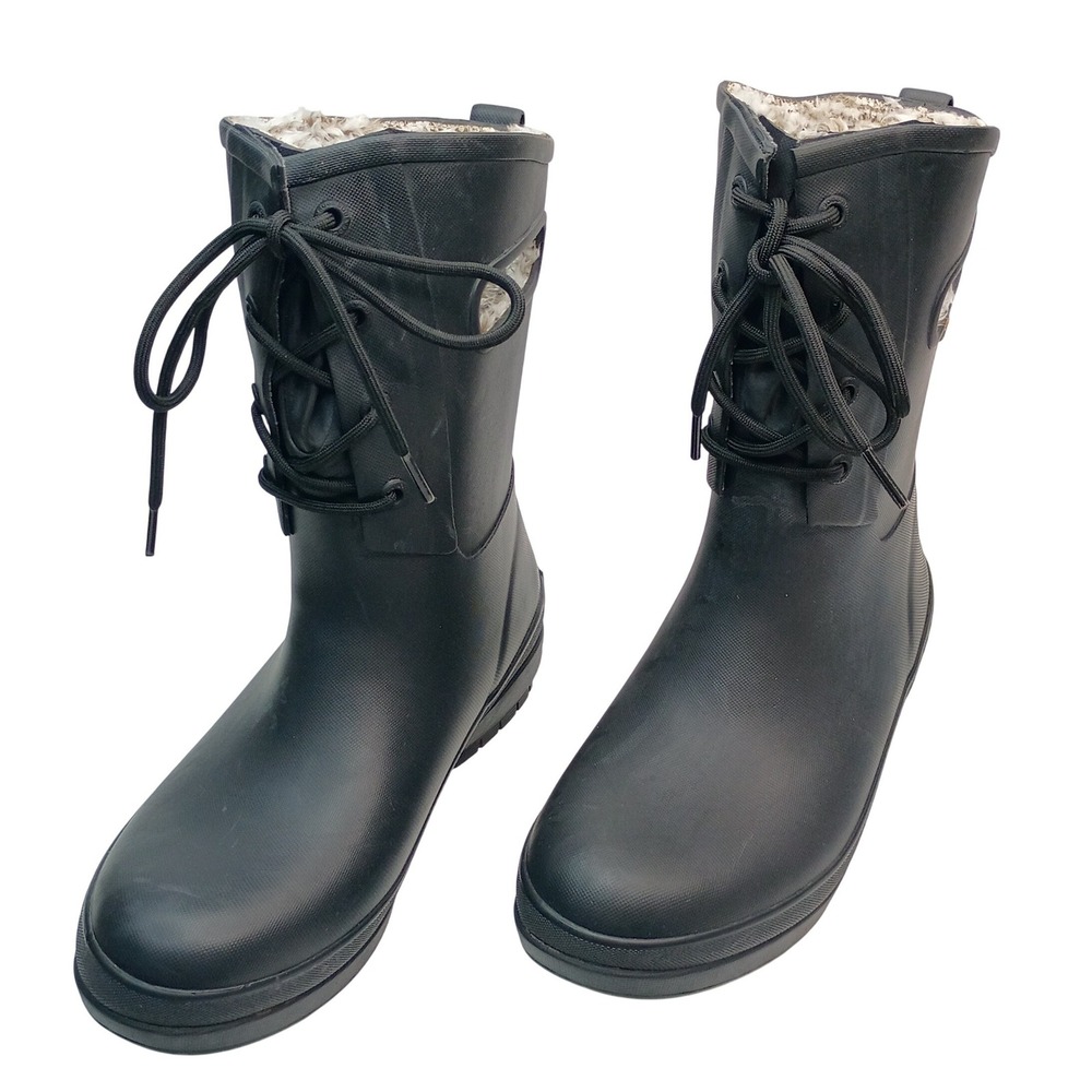 Bogs Amanda II Lace Boots Women Size 8 Black Waterproof Faux Fur Lined 72704-001